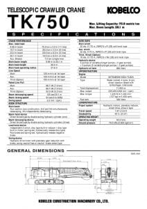 thumbnail of Kobelco TK750 Specifications Metric